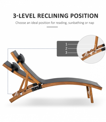 Outsunny Ergonomic Outdoor Chaise w/ Adjustable Back and Pillow for Garden Black