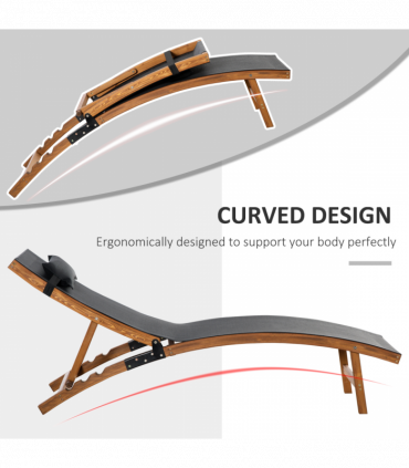 Outsunny Ergonomic Outdoor Chaise w/ Adjustable Back and Pillow for Garden Black