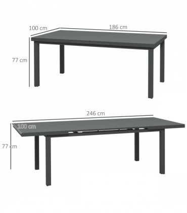 Outsunny Extending Garden Table Outdoor for 6-8 People, Aluminium Frame