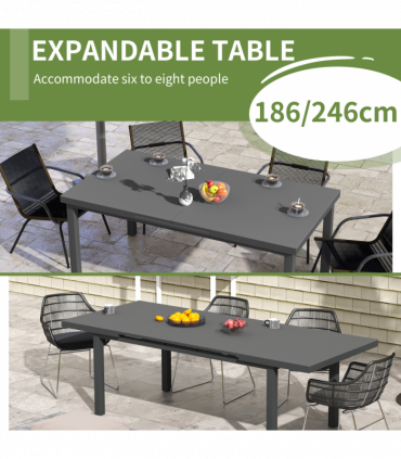 Outsunny Extending Garden Table Outdoor for 6-8 People, Aluminium Frame