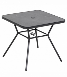 Outsunny Faux-marbled Patio Table with Umbrella Hole Steel Frame for Balcony