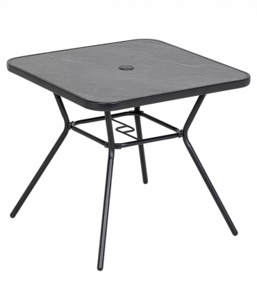 Outsunny Faux-marbled Patio Table with Umbrella Hole Steel Frame for Balcony