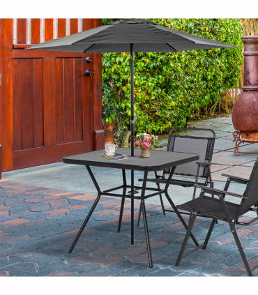 Outsunny Faux-marbled Patio Table with Umbrella Hole Steel Frame for Balcony