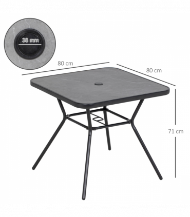 Outsunny Faux-marbled Patio Table with Umbrella Hole Steel Frame for Balcony