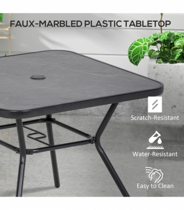 Outsunny Faux-marbled Patio Table with Umbrella Hole Steel Frame for Balcony