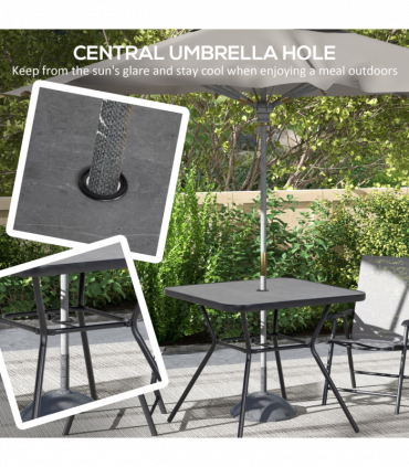 Outsunny Faux-marbled Patio Table with Umbrella Hole Steel Frame for Balcony