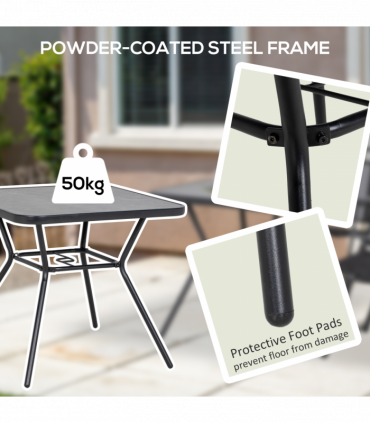 Outsunny Faux-marbled Patio Table with Umbrella Hole Steel Frame for Balcony