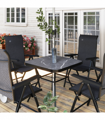 Outsunny Faux-marbled Patio Table with Umbrella Hole Steel Frame for Balcony