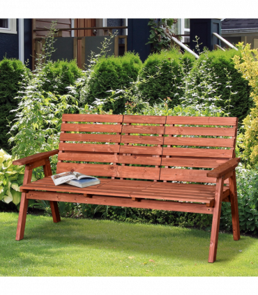 Outsunny Fir Wood Convertible 2 to 3 Seater Outdoor Garden Bench Wood Tone