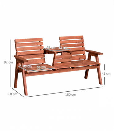 Outsunny Fir Wood Convertible 2 to 3 Seater Outdoor Garden Bench Wood Tone