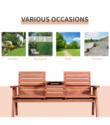 Outsunny Fir Wood Convertible 2 to 3 Seater Outdoor Garden Bench Wood Tone