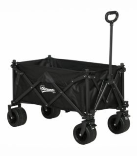 Outsunny Foldable Garden Cart, Outdoor Utility Wagon with Carry Bag, Black