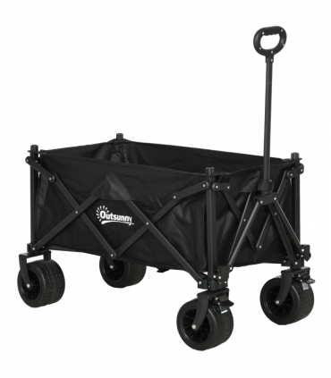 Outsunny Foldable Garden Cart, Outdoor Utility Wagon with Carry Bag, Black