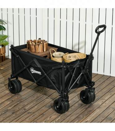 Outsunny Foldable Garden Cart, Outdoor Utility Wagon with Carry Bag, Black
