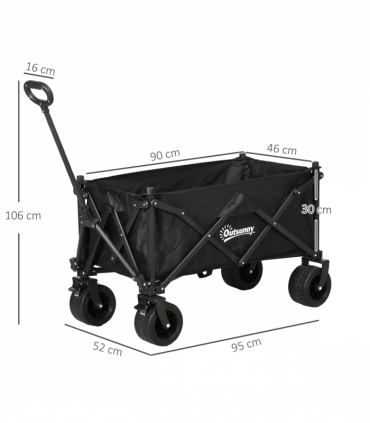 Outsunny Foldable Garden Cart, Outdoor Utility Wagon with Carry Bag, Black