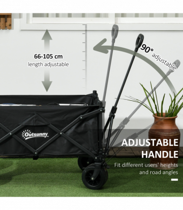 Outsunny Foldable Garden Cart, Outdoor Utility Wagon with Carry Bag, Black