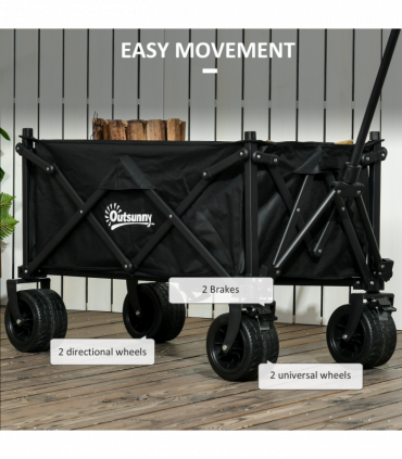 Outsunny Foldable Garden Cart, Outdoor Utility Wagon with Carry Bag, Black