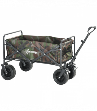 Outsunny Foldable Garden Cart, Outdoor Utility Wagon with Carry Bag, Camouflage