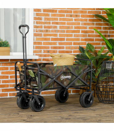 Outsunny Foldable Garden Cart, Outdoor Utility Wagon with Carry Bag, Camouflage