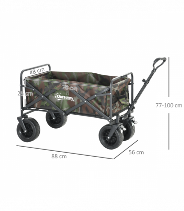 Outsunny Foldable Garden Cart, Outdoor Utility Wagon with Carry Bag, Camouflage