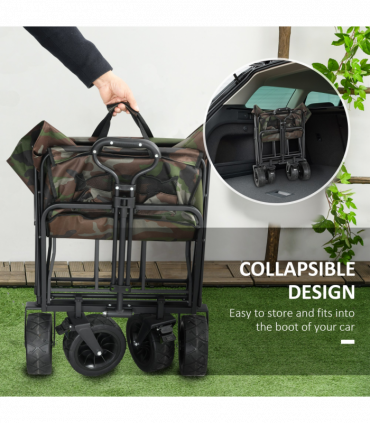 Outsunny Foldable Garden Cart, Outdoor Utility Wagon with Carry Bag, Camouflage