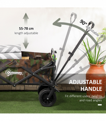 Outsunny Foldable Garden Cart, Outdoor Utility Wagon with Carry Bag, Camouflage