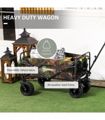 Outsunny Foldable Garden Cart, Outdoor Utility Wagon with Carry Bag, Camouflage