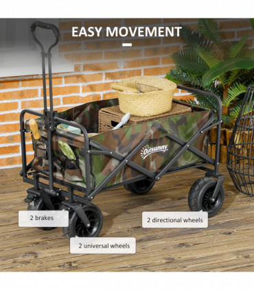 Outsunny Foldable Garden Cart, Outdoor Utility Wagon with Carry Bag, Camouflage