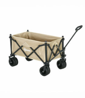Outsunny Foldable Garden Cart, Outdoor Utility Wagon with Carry Bag, Khaki
