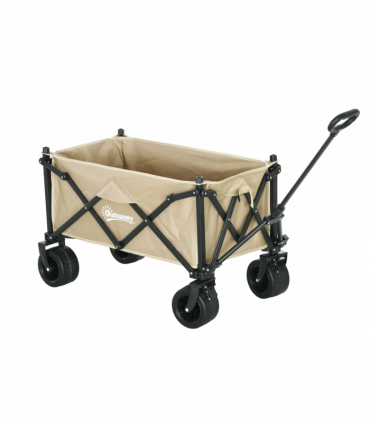 Outsunny Foldable Garden Cart, Outdoor Utility Wagon with Carry Bag, Khaki