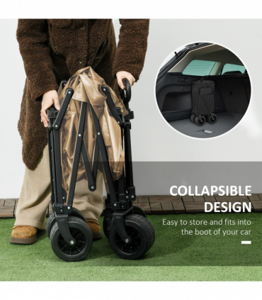 Outsunny Foldable Garden Cart, Outdoor Utility Wagon with Carry Bag, Khaki