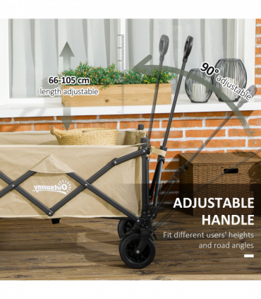 Outsunny Foldable Garden Cart, Outdoor Utility Wagon with Carry Bag, Khaki