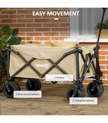Outsunny Foldable Garden Cart, Outdoor Utility Wagon with Carry Bag, Khaki