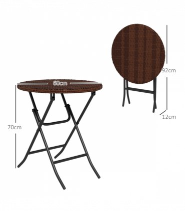 Outsunny Foldable Outdoor Coffee Table, Metal Frame Rattan Side Table, Brown