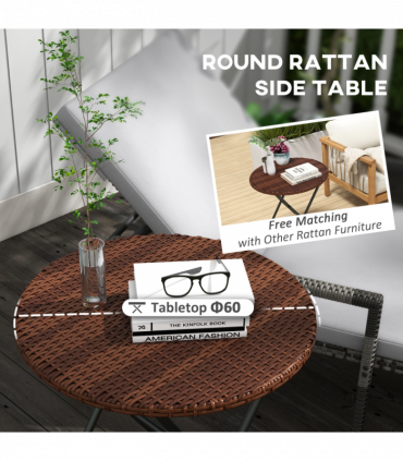 Outsunny Foldable Outdoor Coffee Table, Metal Frame Rattan Side Table, Brown