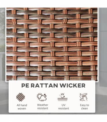 Outsunny Foldable Outdoor Coffee Table, Metal Frame Rattan Side Table, Brown