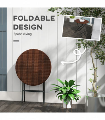 Outsunny Foldable Outdoor Coffee Table, Metal Frame Rattan Side Table, Brown