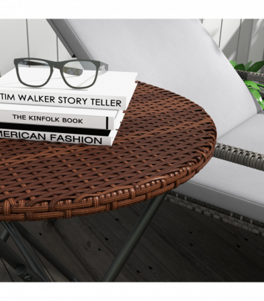 Outsunny Foldable Outdoor Coffee Table, Metal Frame Rattan Side Table, Brown