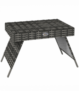 Outsunny Foldable Outdoor Coffee Table, Metal Frame Rattan Side Table, Grey