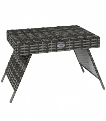Outsunny Foldable Outdoor Coffee Table, Metal Frame Rattan Side Table, Grey
