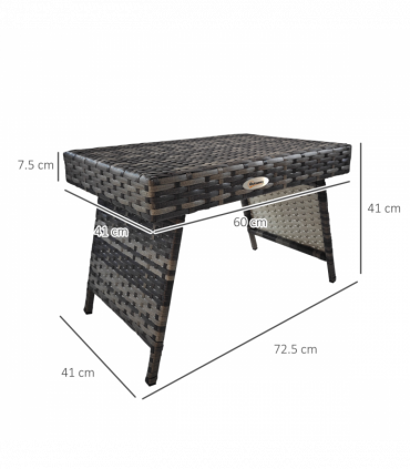 Outsunny Foldable Outdoor Coffee Table, Metal Frame Rattan Side Table, Grey