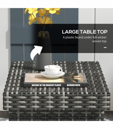 Outsunny Foldable Outdoor Coffee Table, Metal Frame Rattan Side Table, Grey