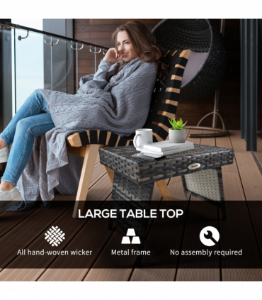 Outsunny Foldable Outdoor Coffee Table, Metal Frame Rattan Side Table, Grey