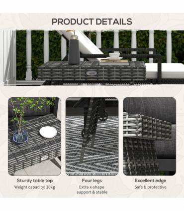 Outsunny Foldable Outdoor Coffee Table, Metal Frame Rattan Side Table, Grey