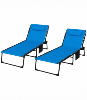 Outsunny Foldable Sun Lounger Set, 2 Pieces Sun Lounger w/ Padded Seat Blue