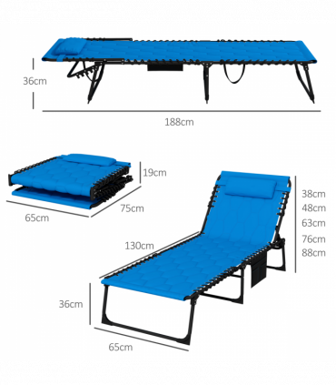 Outsunny Foldable Sun Lounger Set, 2 Pieces Sun Lounger w/ Padded Seat Blue