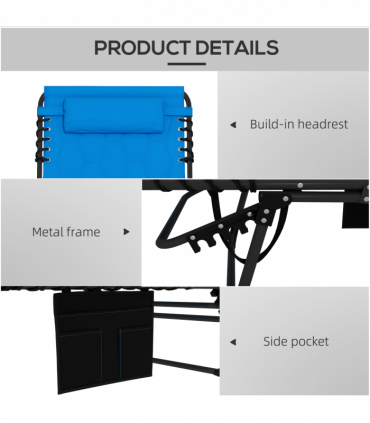 Outsunny Foldable Sun Lounger Set, 2 Pieces Sun Lounger w/ Padded Seat Blue