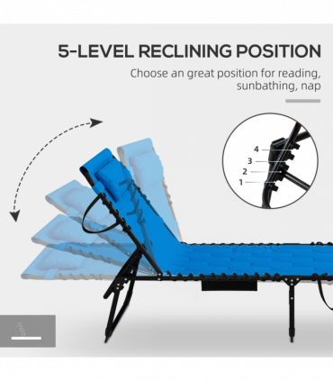 Outsunny Foldable Sun Lounger Set, 2 Pieces Sun Lounger w/ Padded Seat Blue