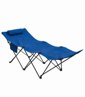 Outsunny Foldable Sun Lounger w/ Side Pocket, Oxford Headrest Sun Lounger, Blue