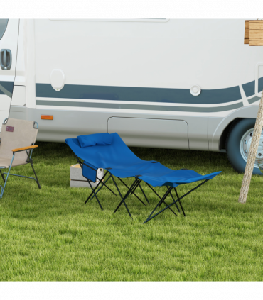 Outsunny Foldable Sun Lounger w/ Side Pocket, Oxford Headrest Sun Lounger, Blue